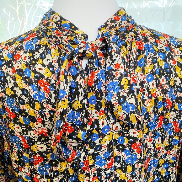 Veronica Beard mena black white red floral print neck tie silk blouse top - Picture 9 of 16